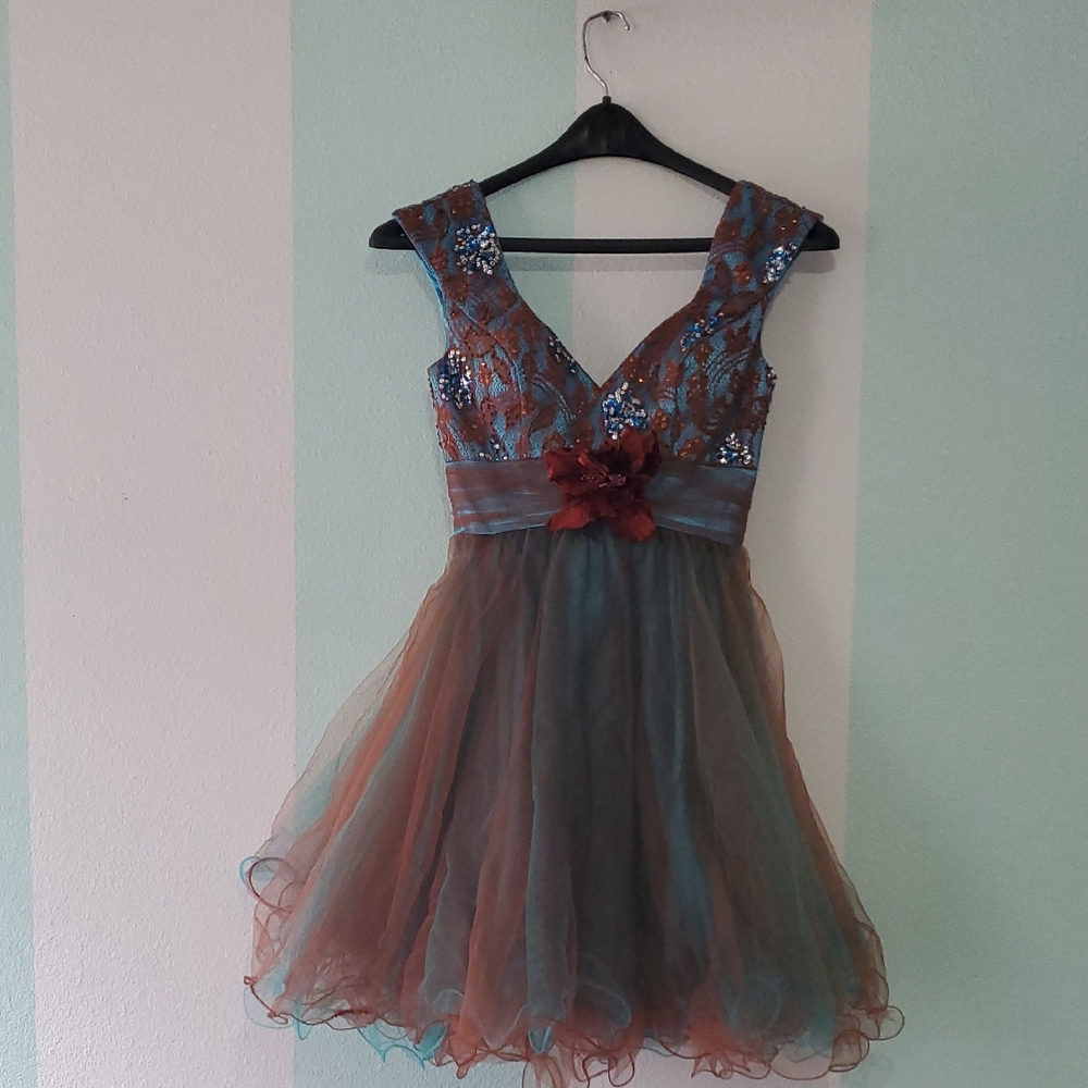 Cinderella Blue‎ and Brown Prom Dress